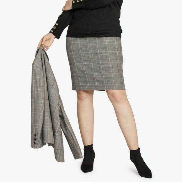 Plus size Smart Casual‎ PENCIL SKIRT Plaid gray black and white midi - Picture 3 of 4